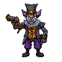 a steampunk clown with gun in a hand