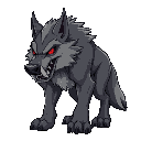 a giant wolf with saber tooth’s and red eyes