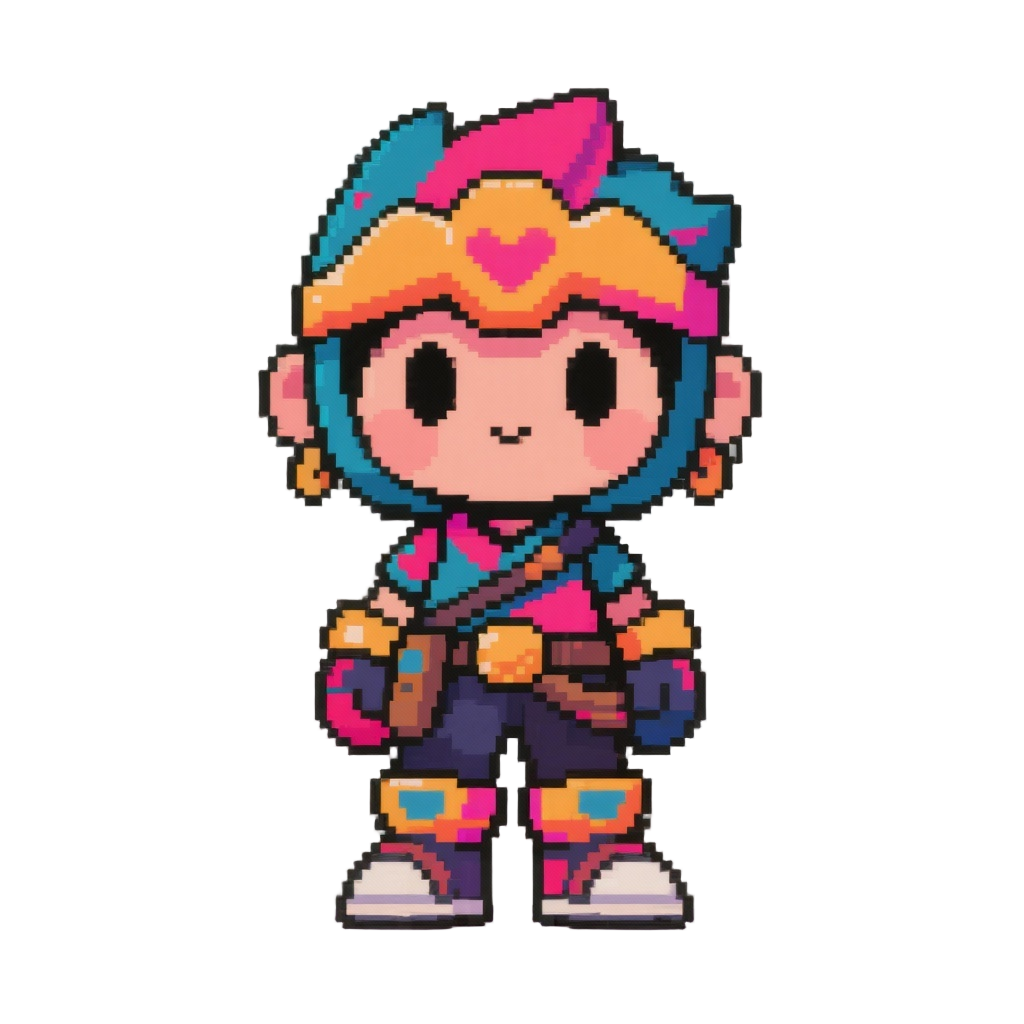 retro game chibi style, hero character, vibrant and contrasting color palette, voidless dev.