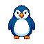 retro game style, penguin character, cute and determined expression, cool blues and whites