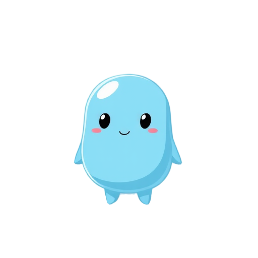 combining different minimalist designs, he creates the protagonist of a 2d video game, which is a miniaturized slime prototype which can change shape, which does not have a mouth but has 2 eyes without pupils, it is light blue, it is expressionless
