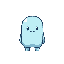 combining different minimalist designs, he creates the protagonist of a 2d video game, which is a miniaturized slime prototype which can change shape, which does not have a mouth but has 2 eyes without pupils, it is light blue, it is expressionless