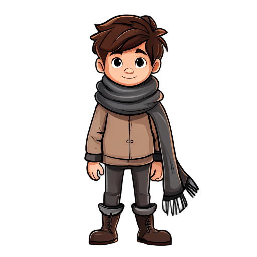 a boy with scarf and boots 