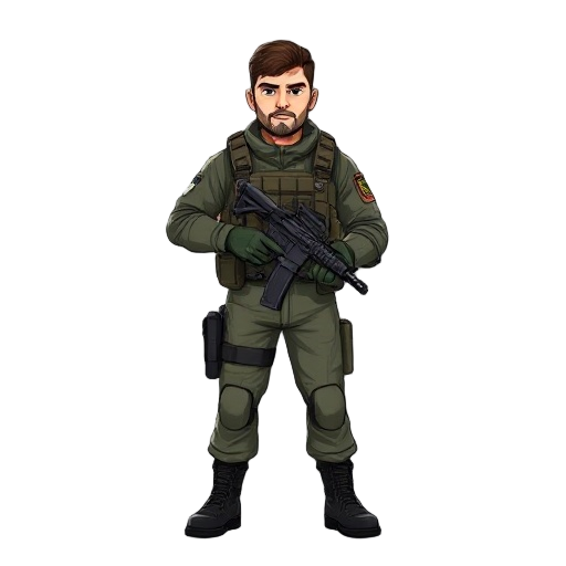 a military man with a gun