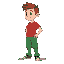 a body with red shirt and green half pant, cartoon character with side view