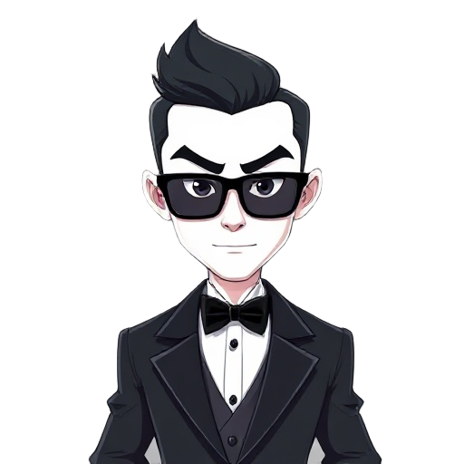 a character whit a tuxedo like hit man whit skin white and glasses 