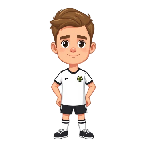 design a 16-bit pixel footballer inspired by ole gunnar solskjær: short tousled light brown hair, calm face, black-white kit. include sprites for idle, run, pass, shoot, celebrate, and signal poses. retro style, clean pixel detail, classic football vibe.