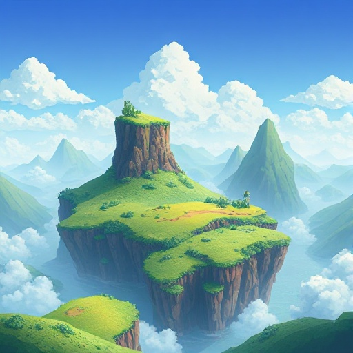 fantasy landscape, parallax, terraria styled, floating islands, green hills