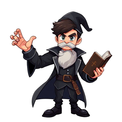 a young wizard with iron knuckles and a spell book in left hand, black modern suit