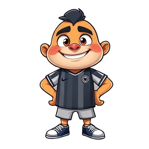 um peguim animado , 2d cartoon style , com uma blusa de time de futebol, ele tem expressoes animadas 