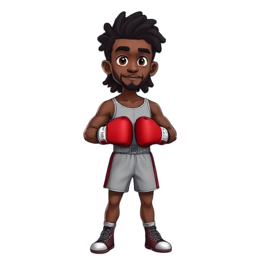 man, male, boy, dark skin, matt skin, tan, very long dark brown curly hair, designer stubble, brown eyes, boxer suit, boxing gloves