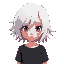 a girl with black t-shirt and white hair and red eyes 