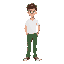 teeneger with white shirt and green pants