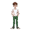 teeneger with white shirt and green pants, retro style