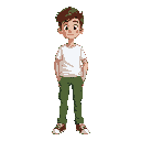 teeneger with white shirt and green pants