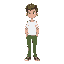 teeneger with white shirt and green pants
