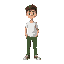 teeneger with white shirt and green pants, relistic style