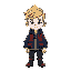survival boy with blue and red jacket with white skin color and blonde hair