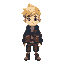survival boy with blue and red jacket with white skin color and blonde hair