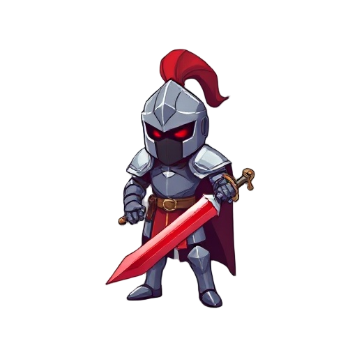 create a pixle art knight with a red sword in his hand