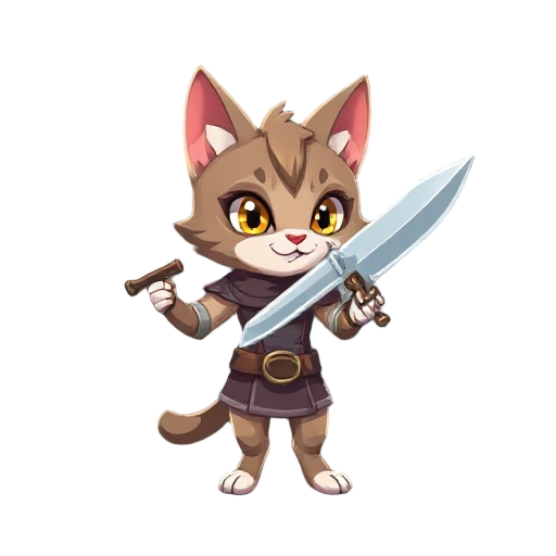 a heroic cat with a sword in her hand.