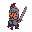 a warrior with a blue shirt, with the knight's helmet ,and a sword, 8-bit video game