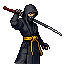ninja, wearing black, and yellow, cool sword