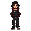 i want a pixel character with the name miles, long curly hair, light skinned, cool black and red hoodie, black baggy jeans, some accessories