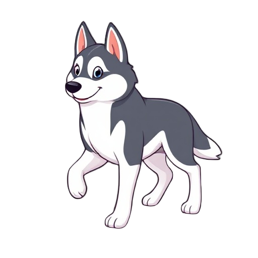 cute cartoon husky dog walking upright on two legs