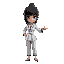 black haired female who knows karate. she wears suit