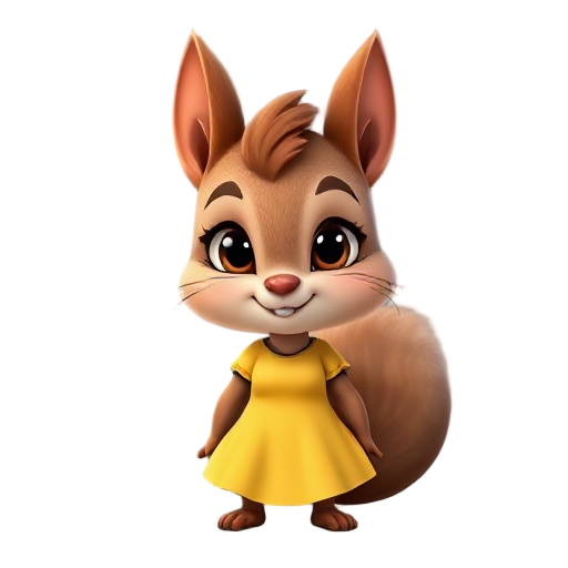 young female squirrel with yellow dress 