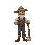 pixel idle animation of farm hoe holding farmer. should look like a retired knight. should be colorful