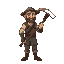 pixel idle animation of farm hoe holding farmer with scar on the face. should look like a retired knight