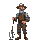 pixel idle animation of farm hoe holding farmer. should look like a retired knight. should be colorful