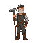 pixel idle animation of farm hoe holding farmer. should look like a retired knight. should be colorful