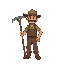 pixel idle animation of farm hoe holding farmer with scar on the fase