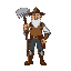 pixel idle animation of farm hoe holding farmer. should look like a retired knight. should be colorful
