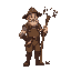 pixel idle animation of farm hoe holding farmer. should look like a retired knight.