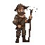 pixel idle animation of farm hoe holding farmer with scar on the face. should look like a retired knight