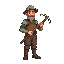 pixel idle animation of farm hoe holding farmer. should look like a retired knight. should be colorful