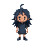 dark muted blue long haired smiling