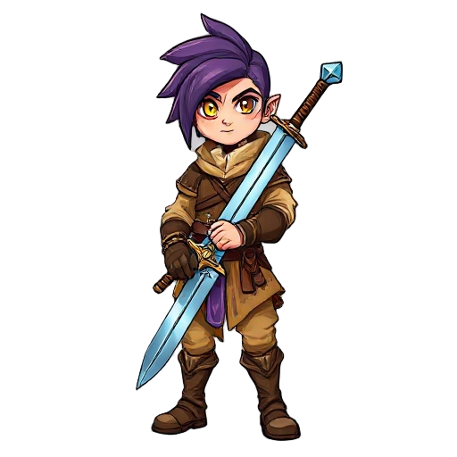 a warriors in real proportion adventurer with a flame sword and a ice sword crossed in back and a medieval fantastic wow style brown and yelow clotes olx tone and grape hair with a scar in tne eye and a brilhante frog yelow eye strong and slim covered by 