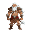 full body, strong man character with long white hair, red eyes, ancient animal skin clothing, somewhat resembling armor. bezeker style.