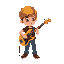 uma criança de 3 anos com cabelo castanho claro, olhos castanho e pele branca. ele está segurando uma guitarra branca no estilo da de james hatfield. e com muita atitude de roqueiro. 