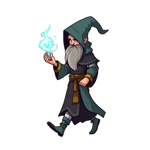 a mage walking right, idle and conjuring magic