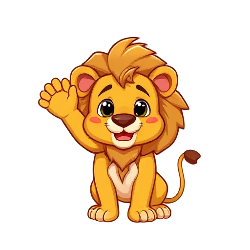 a cute 2d lion waving