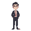make a half body sprite of a japanese company salaryman in a suit with a 80s style