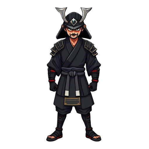 samurai cuerpo completo con kimono negro 