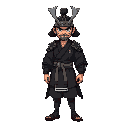 samurai cuerpo completo con kimono negro 