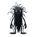 backrooms tall monster made of moving stringy black goo